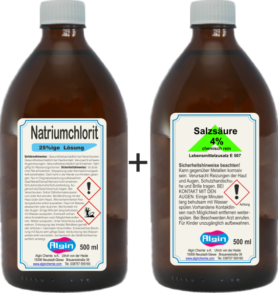 Natriumchlorit 25% + Salzsäure 4% 500ml in Glas 2-Komponenten-System ASPEX